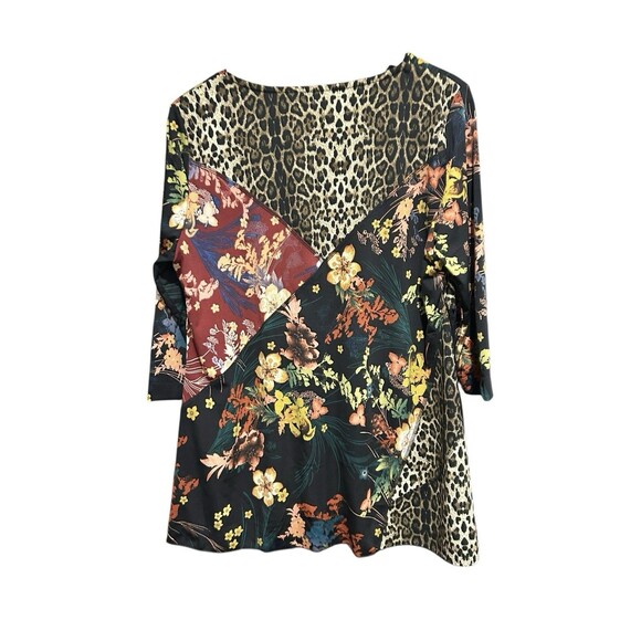 Caleesa Top Mixed Print Art to Wear Size Large Womens Blouse 3/4 Sleeves Cowl - Picture 3 of 8